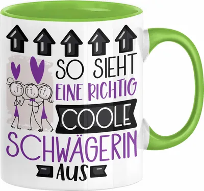 Produktbild von Schwägerin Geschenk Tasse Geschenkidee für Schwägerin Geburtstag Weihnachten Spruch So Sieht Eine Richtig Coole Schwägerin Aus Kaffee-Becher  (Grün)