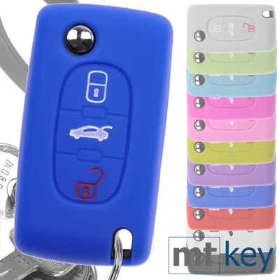 Produktbild von Auto Schlüssel Hülle Silikon Schutz Cover Blau kompatibel mit Peugeot 307 308 I 407 Expert RCZ Citroen C4 C5 III 3 Tasten Klappschlüssel