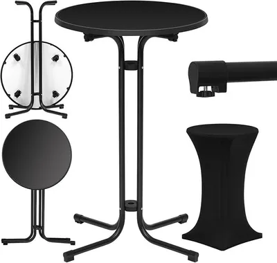 Image de Table pliante, table de bistrot avec housse, table ronde d'extérieur résistante aux intempéries, table bar, hauteur 70 cm, table haute, hauteur 110 cm, table d'appoint intérieure/extérieure, pour jardin, fête, mariage, en tubes métalliques, de couleur noire