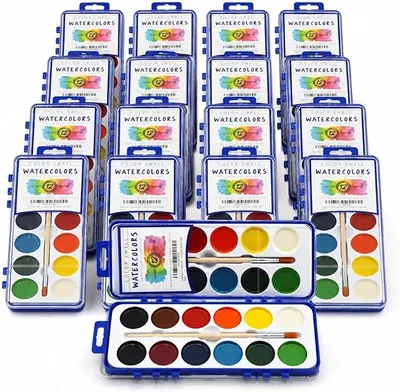 Imagen del producto de Set de pinturas de acuarela con pinceles de madera, 12 colores lavables con un 25% más de pigmento, 18 piezas