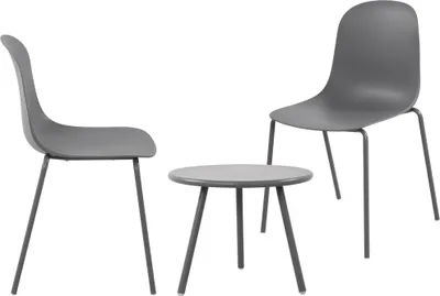 Produktbild von CLP 2er Sitzgruppe Berdin Set 1 Tisch 2 Stapelstühle wetterfest UV-beständig dunkelgrau