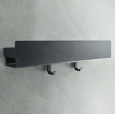 Produktbild von Famanu Duschregal ohne Bohren - Badezimmerregal mit 2 Haken, selbstklebend, matt schwarz, 42 cm