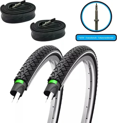 Produktbild von 2xFahrradreifen SET 28x1,40 Zoll 37-622 700x35c mit Reflex+Pannenschutz 3 mm inkl. 2xFV Schlauch