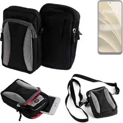 Produktbild von K-S-Trade Holster Schutz Hülle kompatibel mit Lava Yuva 3 Pro Handy Hülle Gürteltasche Umhängetasche mit Zusatzfach schwarz