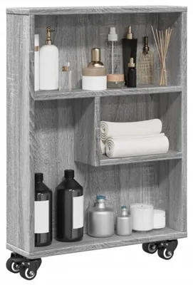 Immagine prodotto di Carrello portaoggetti in legno con ruote, dimensioni 48 x 13 x 68 cm