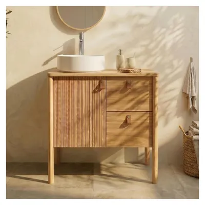 Immagine prodotto di Mobile rovere 80cm con piedini e lavabo Vetroceramica bianca JOY