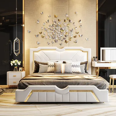 Immagine prodotto di Letto di design imbottito letti matrimoniali hotel matrimonio 180x200cm camera da letto in pelle
