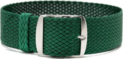 Produktbild von ClassicWatchStraps Perlon Uhrenarmband - Grün, 20 mm, Silber gebürstet