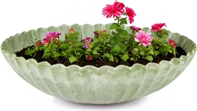 Image de Jardinière pour l'extérieur Jardinière décorative ronde verte marbrée 22 cm