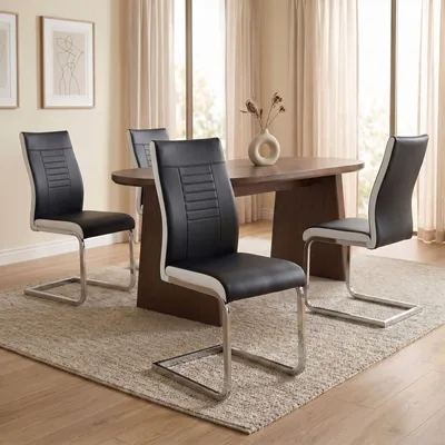 Produktbild von 4er Set Esszimmerstuhl Küchenstuhl Schwingstuhl LOANO, Gestell in chrom, Bezug aus Kunstleder in schwarz / weiß
