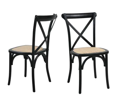 Zdjęcie produktu dla SIT Möbel Krzesło z siedziskiem z rattanu | zestaw 2 sztuk | tapicerowane siedzisko | drewno hevea czarne | szer. 48 x gł. 52 x wys. 89 cm | 02410-11 | seria STUHL
