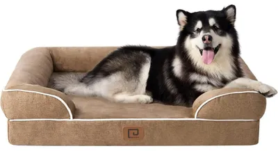 Immagine prodotto di Cuccia ortopedica per cani, taglia XXL, 132x104 cm, realizzata in memory foam, lavabile, impermeabile, antiscivolo, colore cammello