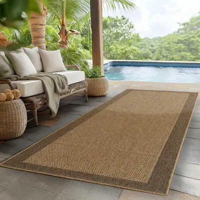 Zdjęcie produktu dla Ayyildiz | Dywan zewnętrzny Timber Ramka - 160 cm x 230 cm - Beżowy - Odporność na warunki atmosferyczne - Łatwy w czyszczeniu
