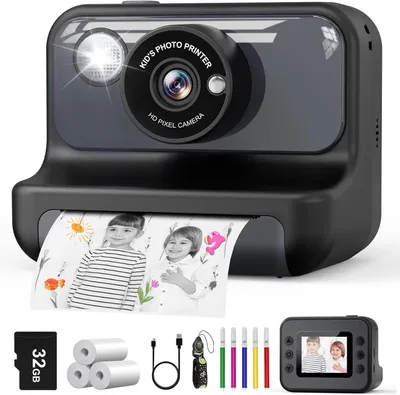 Produktbild von Hangrui Sofortbildkamera Kinder 2,4 Zoll, 1080P Digitalkamera mit Sofortdruck, 32GB Karte, Druckpapier & Stifte,Geschenk 3-12 Jahre für Kinder ab 3-12