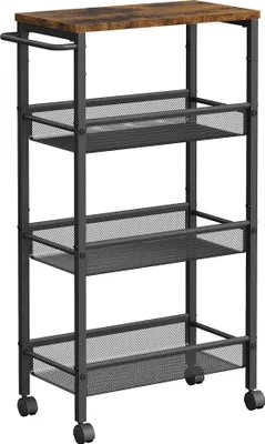 Produktbild von VASAGLE Rollwagen, Nischenregal auf Rollen, mit 4 Ebenen, für kleine Räume, 22cm Tiefe, Schwarz