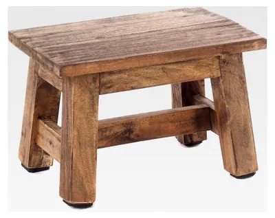 Produktbild von Holzhocker Monte | 30x20x21 cm (BxTxH), Mahagoni Massivholz | Rustikaler Blumenhocker, Pflanzenhocker, Beistellhocker, Dekohocker, Schemel | Farbe: 01 Natur-Vintage