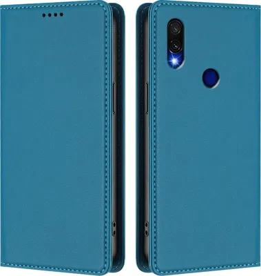 Produktbild von Handyhülle für Xiaomi Redmi 7, Kunstleder Klapphülle Stoßfeste Magnetische Hülle mit Ständer Blau