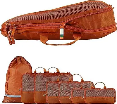 Image de Unyqoos® : Sacs de compression de grande taille – Organisateur de voyage fabriqué à partir de bouteilles en plastique recyclées, sacs de rangement pour valises et sacs à dos, compartiment étanche