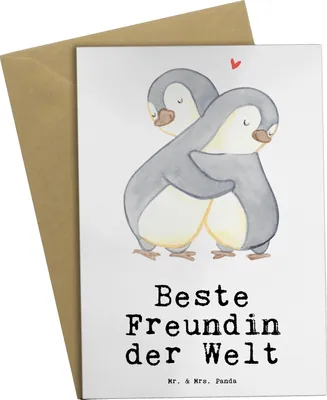 Produktbild von Mr. & Mrs. Panda Grußkarte Pinguin Beste Freundin der Welt - Weiß - Geschenk, Bae, Frau, osterkarten, osterkarte, hochzeitskarten, Spruch, Bff, Geschenkidee