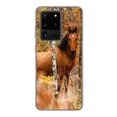 Produktbild von MuchoWow® Handyhülle Schutzhülle Hülle für Samsung Galaxy S20 Ultra Pferd - Wald - Braun Silikon Softcase Handy Hülle - Karteninhaber