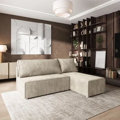 Produktbild von Masseno Ecksofa BRISO P mit Schlaffunktion L-Form, Sofa mit Bettkasten, Wohnzimmersofa, Couch, Soffa, Bettsofa, Couchgarnitur- Creme, POSO 100