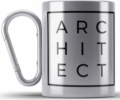 Produktbild von Trendation - Architekt Geschenke Edelstahl Tasse Karabiner Lustig Karabiner Edelstahl Tasse Karabiner Edelstahl mit Spruch Architektur Architekten Geschenkidee Spruch Sprüche Lustige Edelstahl Tasse Karabiner (Silber)