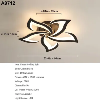 Obrázek produktu pro Stropní svítidlo ve tvaru květu - A9712, LED, 5 světel, teplé bílé světlo (3500 K), nestmívatelné, montáž na povrch, barva: černá