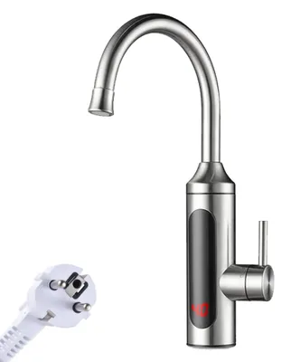 Obrázek produktu pro 3300 W elektrický průtokový ohřívač vody, LED digitální ukazatel teploty, nerezová ocel, IPX4, otočný o 360 stupňů, jedna rukojeť, studená a teplá, rychlý ohřev, beztanková elektrická baterie do kuchyně, koupelny
