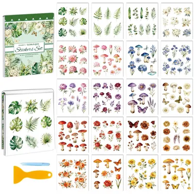 20 Blatt Pflanzen-Blumen-Sticker-Set mit Pinzette und Schaber