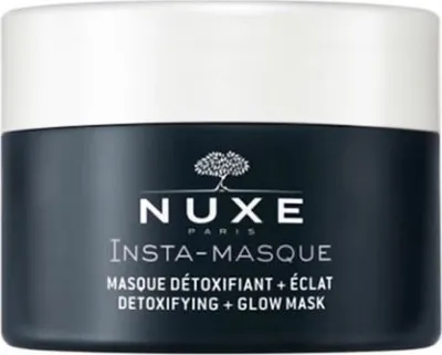 A product shot of a Nuxe Insta-Masque Detoxifying + Glow Mask jar.
