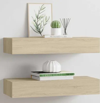 Produktbild von vidaXL Wandregale mit Schubladen 2 Stk. Eichen-Optik 60x23,5x10 cm MDF