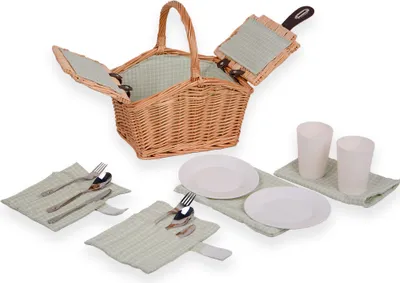Produktbild von UNUS® Kinder Picknickkorb für zwei Personen Weidenoptik mit Decke, Grün,oval