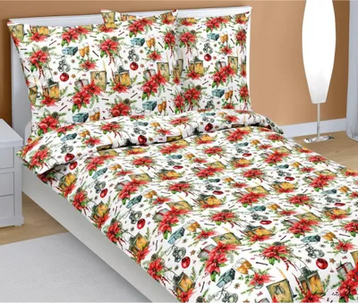 Zdjęcie produktu dla Pościel bawełniana - Boże Narodzenie - Czerwona, zielona, biała - 140x200, 70x90
