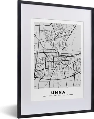Produktbild von MuchoWow® Gerahmtes Poster Karte - Deutschland - Unna- Stadtplan 30x40 cm - Poster mit Schwarzem Bilderrahmen Wandposter Rahmen Foto Bilder - Wandposter Schlafzimmer