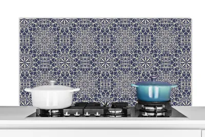 Obrázok produktu pre MuchoWow® Splashback Kuchyňa - Kuchynský backsplash - Ochrana steny pre sporák a drez Mandala - Modrá - Vzory 120x60cm Alu-Dibond (alternatíva k