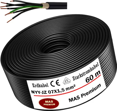 Produktbild von 60m Erdkabel Starkstromkabel NYY-JZ 7X1,5 mm² Elektrokabel