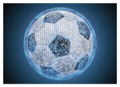 Produktbild von Wallario Duschmatte Antirutschmatte Badmatte Fußmatte Fußball digital - Netzwerk in blau, Größe ca. 70 x 50 cm