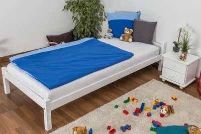 Produktbild von Bettrahmen für Kinder / Kinderbett 90 x 200 cm | Massivholz: Kiefer | Weiß Lackiert
