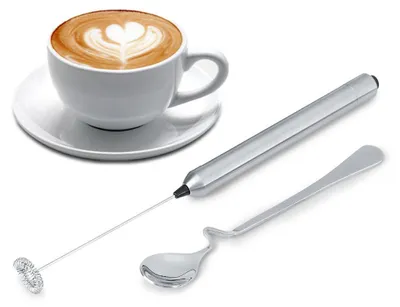 Milchschäumer, batteriebetrieben, Doppelschneebesen, Edelstahl, silber