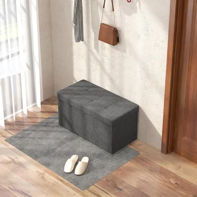 Produktbild von Klappbare Aufbewahrungsbank mit Leinenoptik, 76x38x38 cm, 84 L, Dunkelgrau