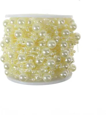 Produktbild von 15m Perlengirlande Perlen Ø3+8mm Perlenkette Perlenschnur Perlenband Perlenstrang, Farbe:creme