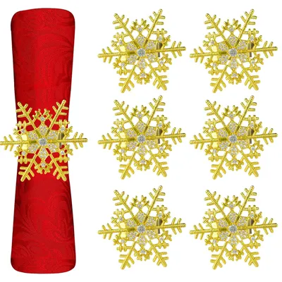 Produktbild von Omgoods – 6 Serviettenringe für Weihnachten mit Schneeflockenmuster und Diamantverzierung