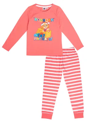 Immagine prodotto di Pigiama Paw Patrol per bambine - Set pigiama invernale natalizio per bambini a maniche lunghe con pantaloni Corallo/Bianco 110/116