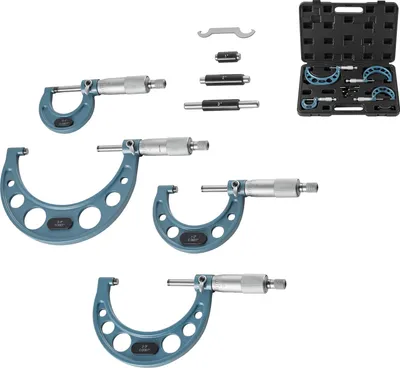 Produktbild von SucceBuy 4-teiliges Bügelmessschrauben-Set, Mikrometer mit einer Messgenauigkeit von 0,0001/0,0002 Zoll, Messwerkzeug für Metallbearbeitung und Maschinenbau mit Aufbewahrungskoffer, Messbereiche 0-1/1-2/2-3/3-4 Zoll