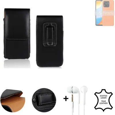 Produktbild von K-S-Trade Leder Gürteltasche + Kopfhörer kompatibel mit Xiaomi Redmi 10 Power Seitentasche Belt pouch Holster Handyhülle Schutz Hülle Etui schwarz