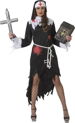 Produktbild von Teufelin Nonne "Luzia" für Damen  - Halloween Kostüm | Schwarz Rot Größe: 40-42