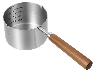 Produktbild von Futterschaufel Edelstahl 200 ml mit Holzgriff | Messbecher für Tiernahrung