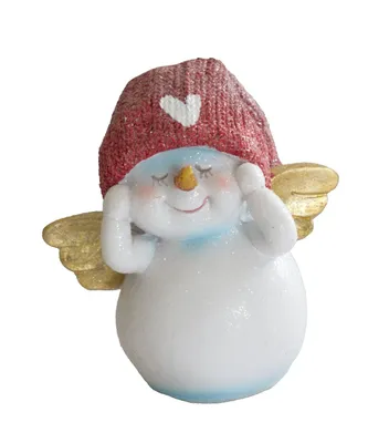 Produktbild von Deko Schneemann mit Flügel Mütze Engel Figur Skulptur Objekt Herz