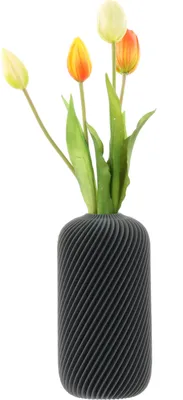 Productafbeelding van Kunststof vaas voor bloemen, 3D-design, grijs, hoog, 16 cm, decoratief