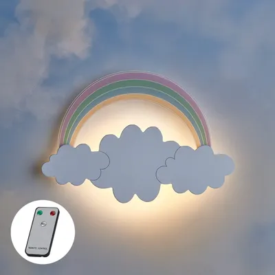 Produktbild von Lights4fun LED Kinderlampe fur die Wand mit Fernbedienung und Timer Wolke Regenbogen Kinderzimmer Deko Nachtlicht Kinderzimmer Wandleuchte Babyzimmer Wanddeko Kinderzimmer